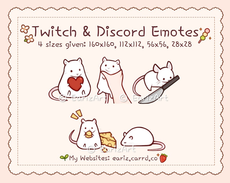 Mouse Emotes Twitch | Discord Emotes Pack (5) | Cute White Rat Mice Mouse Emotes ...