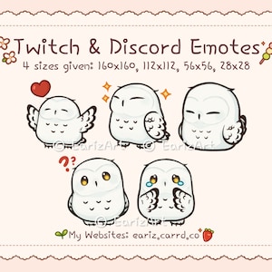 Twitch Emotes | Discord Emotes Pack (5) | Cute Arctic Snowy White Owl Emotes