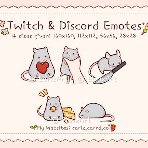 Twitch | Discord Emotes Pack (5) | Cute Grey Rat Mice Mouse Emotes