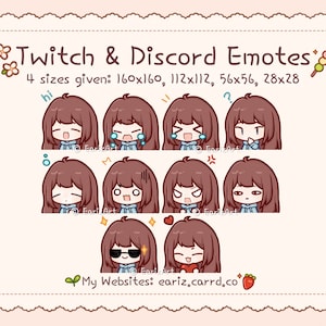 Twitch Emotes | Discord Emotes Pack (10) | Cute Light Brown Hair Chibi Girl Emotes