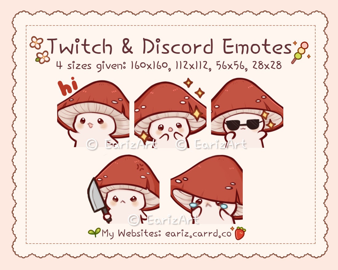Twitch Discord Emotes Pack 5 Cute Mushroom Emotes Etsy UK