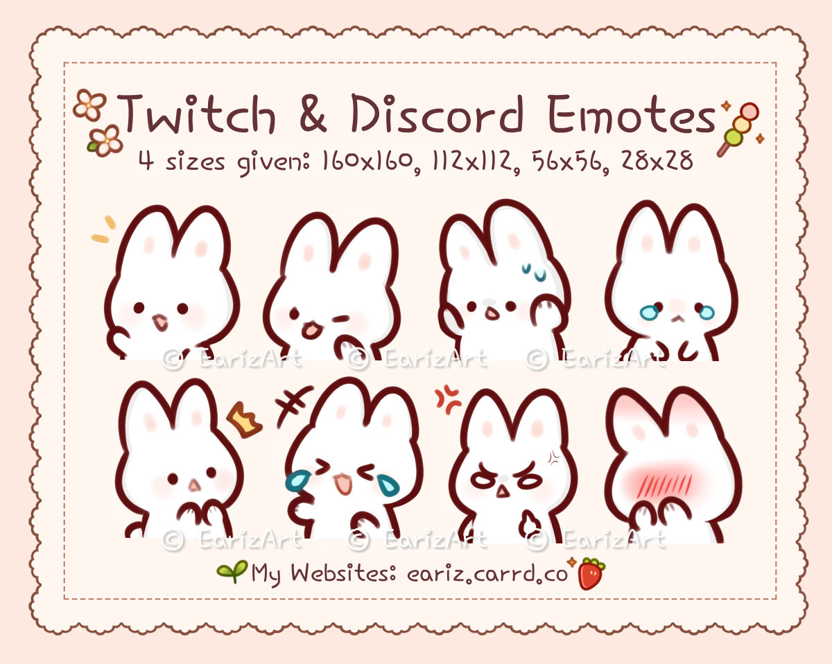 Twitch Emotes | Discord Emotes Pack (8) | Cute White Bunny Emotes Style 2 Set 1