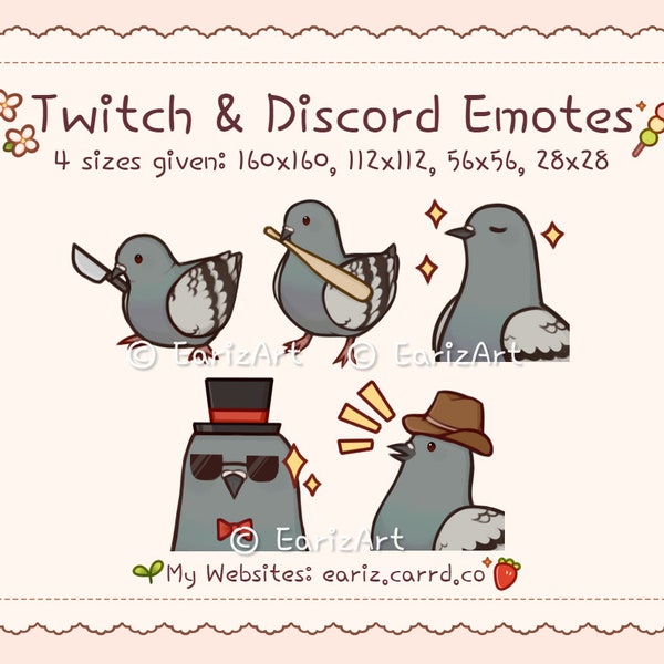 Twitch | Discord Emotes Pack (5) | Cute Pigeon Emotes