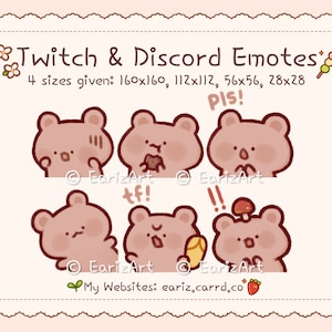 Gestos de Twitch / Paquete de gestos de Discord (6) / Bonitos gestos de oso de peluche marrón claro