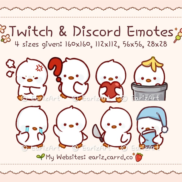 Twitch | Discord Emotes Pack (8) | Cute White Duck Emotes