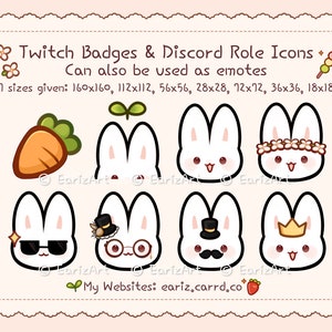 Twitch Badges | Discord Role Icons (8) | Cute White Bunny Badges | Can also be used as Twitch & Discord Emotes