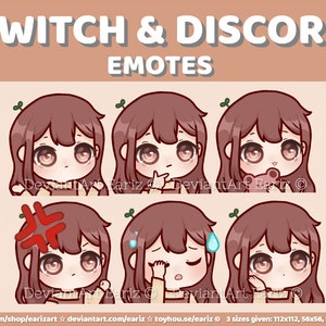 Twitch | Discord Emotes Pack (6) | Cute Brown Hair Chibi Girl