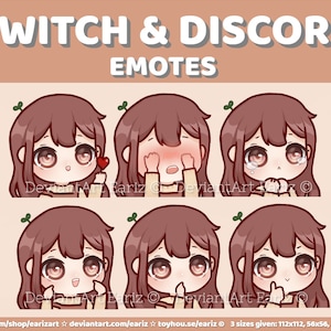 Twitch | Discord Emotes Pack (6) | Cute Brown Hair Chibi Girl