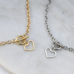 heart toggle necklace / gold toggle necklace / silver toggle necklace / thick chain heart necklace / thick chain heart choker / heart charm