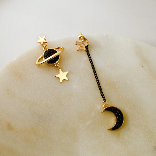 asymmetric celestial earrings / asymmetric earrings / planet earrings / asymmetric moon and star earrings /asymmetrical earrings/moon star