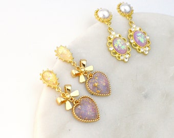 pastel heart bow earrings / pink heart earrings / bow earrings / sailor moon style earrings / pretty kawaii earrings / cute kawaii earrings