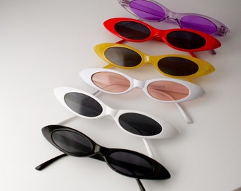 Retro Stil Oval farbige schlanke Sonnenbrille kleinen Metallrahmen flache