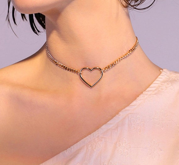 heart choker / simple heart choker / gold heart choker / silver heart choker / lolita heart choker / heart necklace / heart chokers/ heart