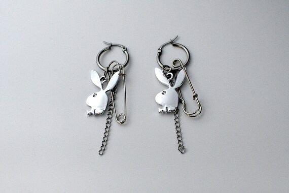 Safety Pin Playboy Bunny Earrings Play Boy Bunny Earrings
