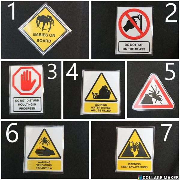 Warning Signs Funny Terrarium Vivarium Laminated Tarantula, Reptile, Snake, Lizard, Gecko, Invertebrate, Spider, Exotic Pets