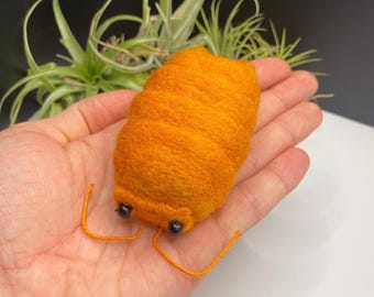 Orange Isopod Handmade Needle-Felted Creature Porcellio laevis