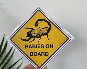 Babies On Scorpion Large Warning Signs Funny Terrarium Vivarium Laminated Scorpion, Invertebrate, Spider, Arachnid, Exotic Pets