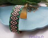 Bracelet perles miyuki, bracelet tissé, bracelet vert, doré, noir, bijoux femme