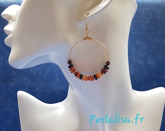 Carnelian pearl hoop earrings, women's jewelry, summer jewelry