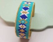 Bracelet manchette tissée en perles Miyuki, bijou bracelet couleur turquoise pour femme