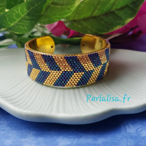 Bracelet Manchette Tissage Perles Miyuki Delica – Multicolore, Fait Main, France, Ajustable