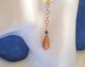 Boucles d'oreilles longues,  chaîne et pendentif perle en forme de gouttes d'eau