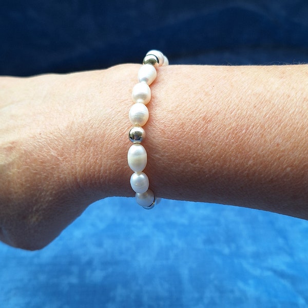 Bracelet de  perles d'eau douce blanches, bracelet femme