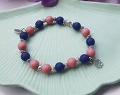 Bracelet de perles, bracelet de perles bleues et roses/oranges, bijou bracelet pour femme