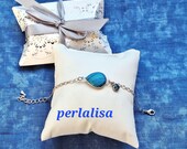 Bracelet perles turquoise goutte d'eau et sa chaine en argent