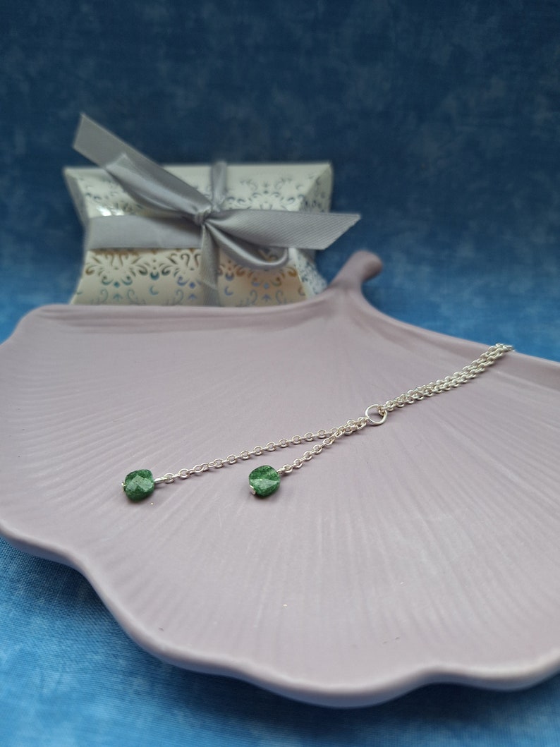 Silver necklace and aventurine stones, women's jewelry Collier + pochette