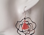 Boucles d'oreilles argent feuilles et pompon, bijou femme. Plusieurs coloris disponibles