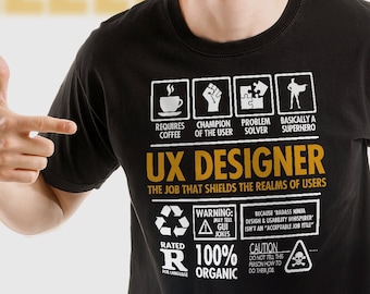 Lustiges T-Shirt eines UX-Designers, der die Bereiche der Nutzer abschirmt