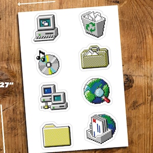 Windows 95 Icons Retro Nostalgia 1990s Vintage Computing Stickers Gift - 8 Stickers