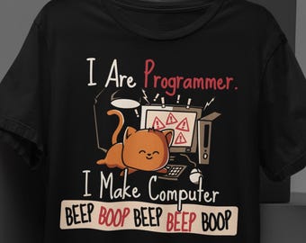 Programmer Cat T-Shirt: I Make Computer Beep Boop Funny Coding Tee
