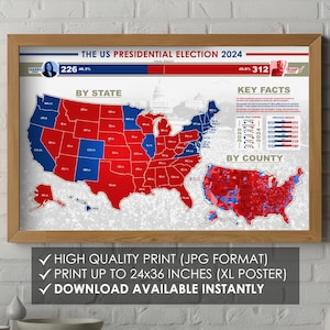 Póster del mapa de las elecciones de Trump de 2024: Resultados electorales de EE. UU. (Descarga digital)