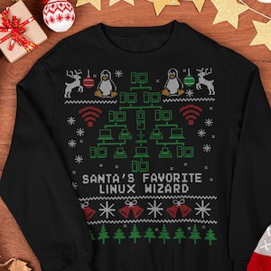 Santa's Favorite Linux Wizard Christmas Sweatshirt - Ugly Festive Jumper