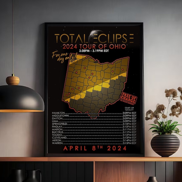 Total Solar Eclipse Ohio April 8th 2024 Tour of Ohio Poster Wall Art