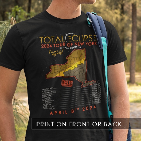 Camiseta Total Solar Eclipse 2024 Nueva York - Tour de Nueva York - Estampado en la parte trasera o delantera