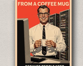 Stampa poster vintage con caffè e ingegneria di rete per la sicurezza informatica