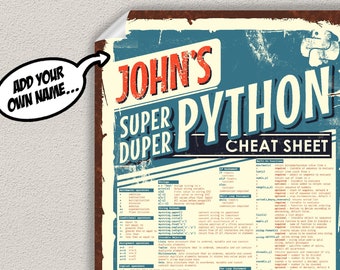 Póster de hoja de trucos de Python - Arte mural de Python - Personalizado