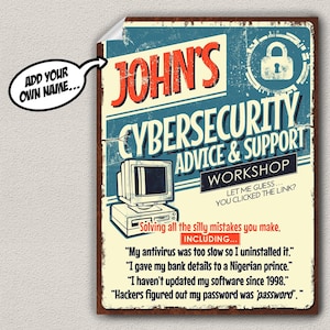 Póster personalizado de ciberseguridad / Lámina con consejos divertidos de soporte de seguridad informática con estilo retro / Regalo personalizado para CISO