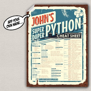 Python Cheat Sheet Poster - Python Wall Art - Customized
