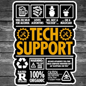 Support technique, technicien informatique, sticker vinyle 5,5 pouces pour service d'assistance informatique