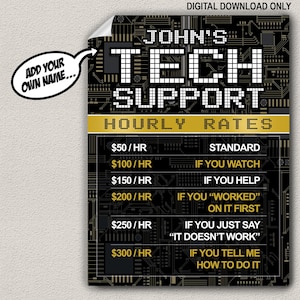 Tech Support Rates Poster for IT Tech Department or Office - Custom - Digital File ONLY