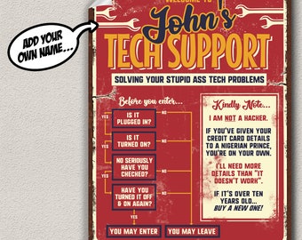 Custom Tech Support Techy Funny Poster Wall Art Gift