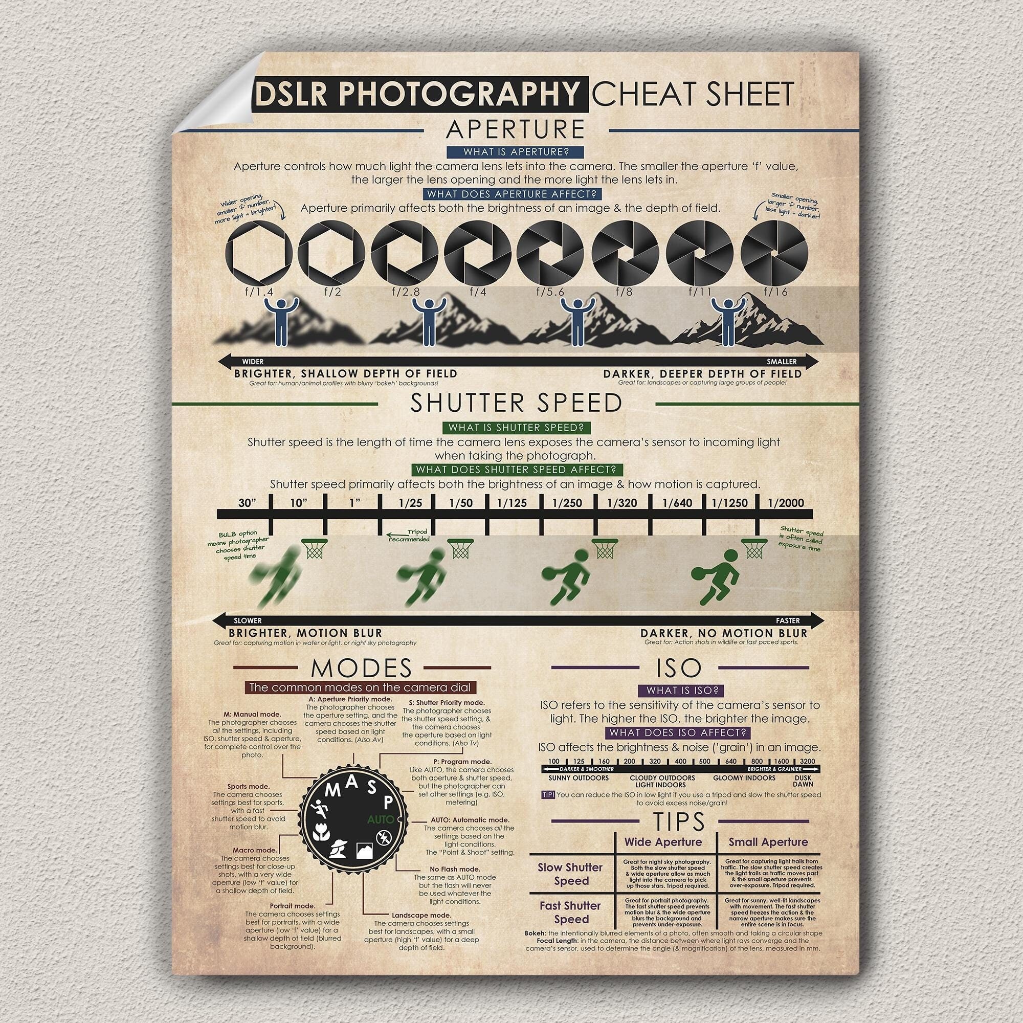DSLR Photography Cheat Sheet Poster Wall Art for Photographers