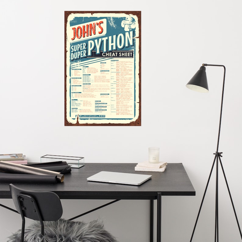 Python Cheat Sheet Poster - Python Wall Art - Customized
