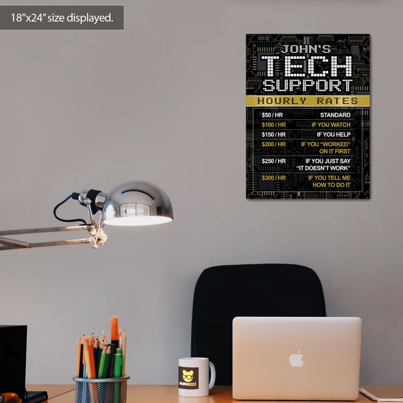 Give Ht Support Rates Tech Support Rates Poster for IT Tech Department or Office - Custom - Etsy