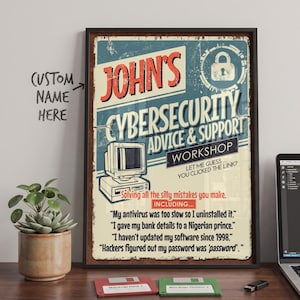 Personalisiertes Cybersicherheitsposter | Lustiger Retro-Druck mit Tipps zur IT-Sicherheit | Individuelles Geschenk für CISOs