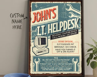 IT Helpdesk Tech Support Poster - Retro Custom Tech Wall Art, Office Decor for Men